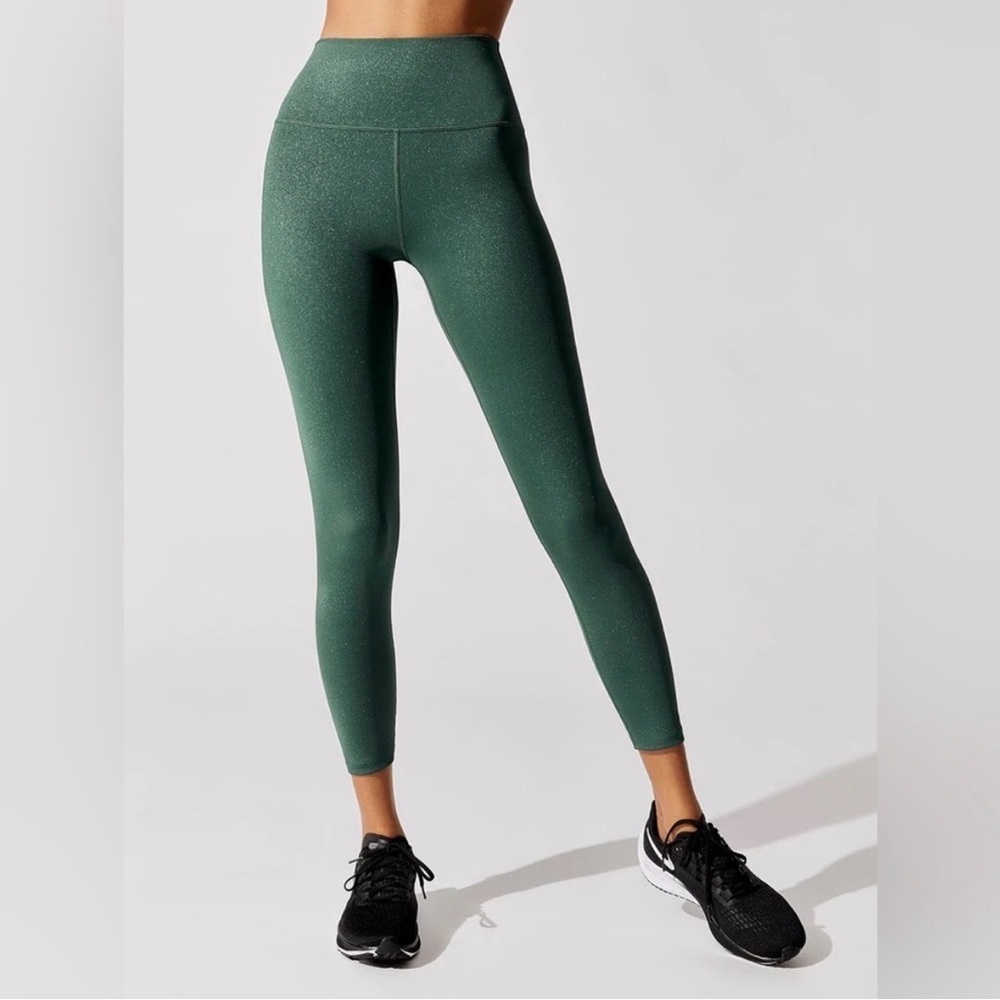 Carbon38 Shine Powder 7/8 High-Rise Leggings in Evergreen